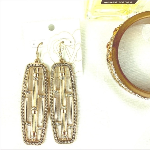 LONG GOLD CRYSTAL STATEMENT EARRINGS #326 - Picture 2 of 2